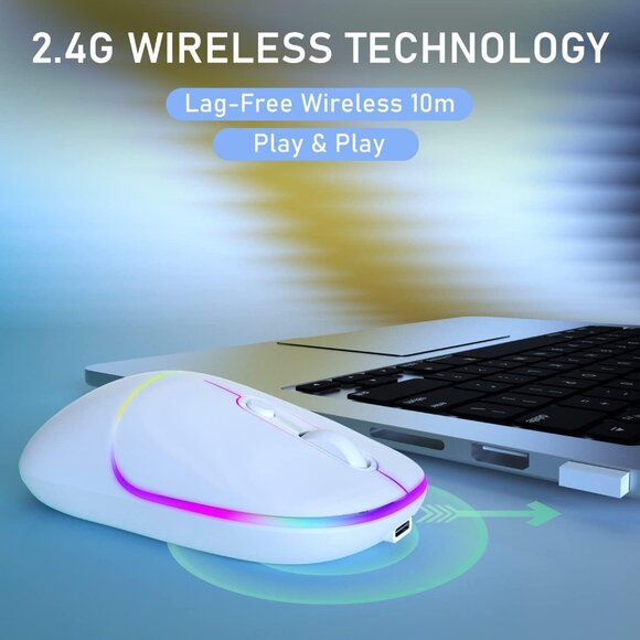 Silent 2.4GHz Wireless Mouse White‎ Rechargeable with RGB - Picture 2 of 9